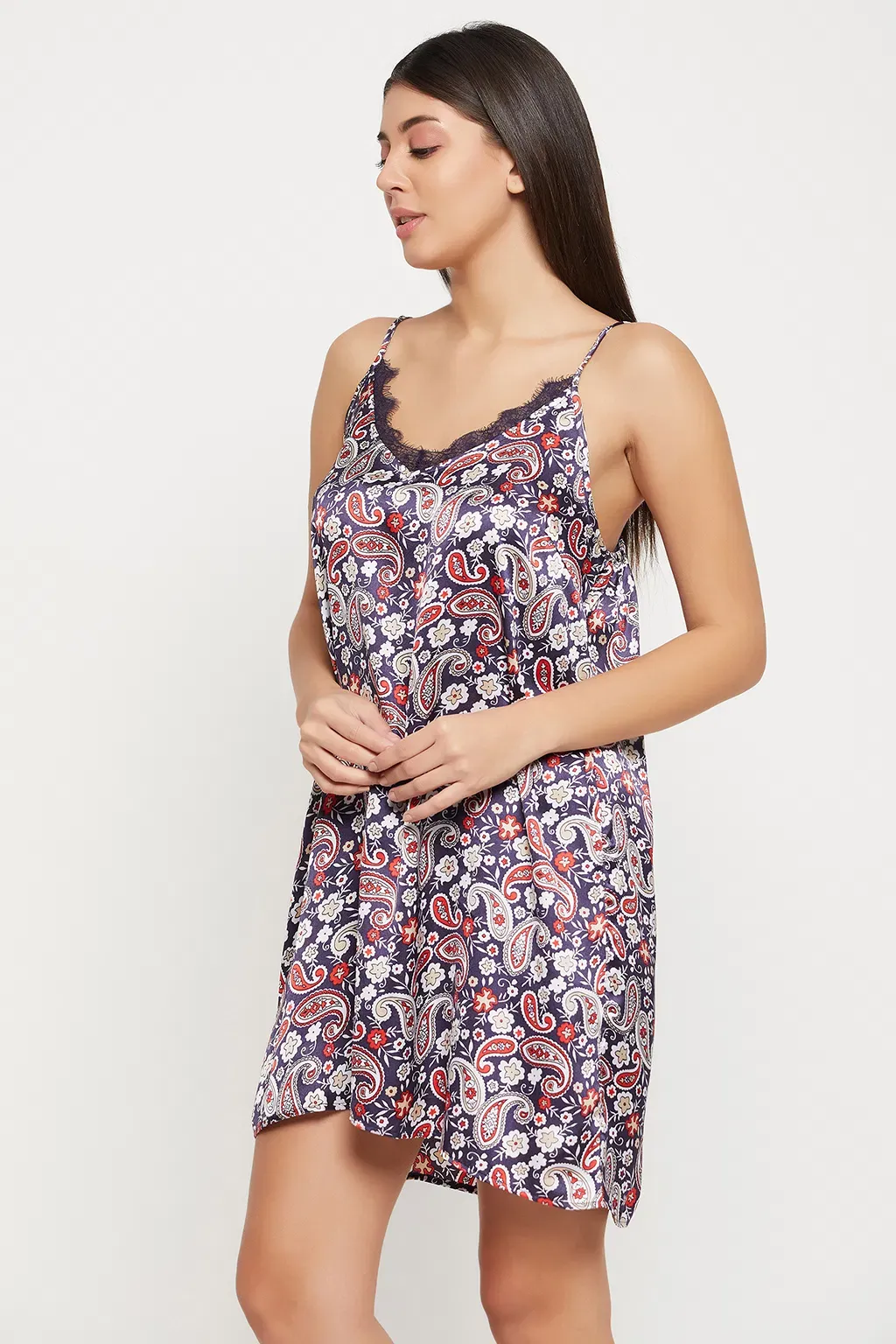 2 Pc Set in Navy - Paisley Print Short Nighty & Robe - Satin image 6