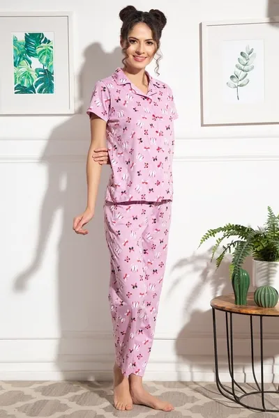 Butterfly Button Down Night Suit in Light Purple - 100% Cotton