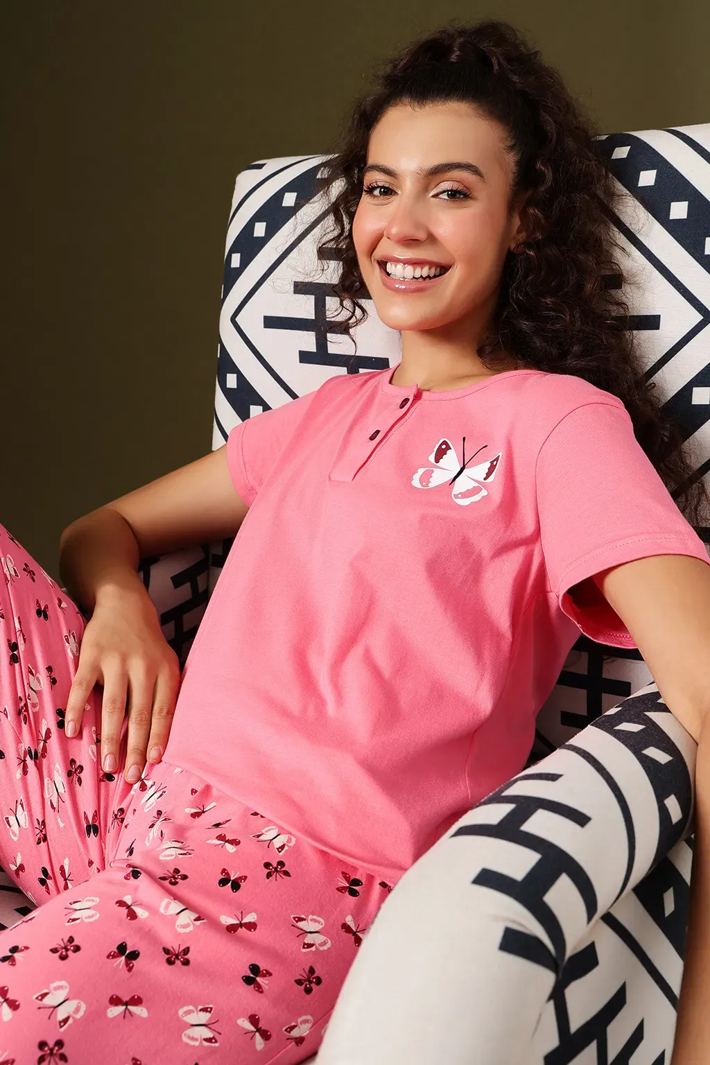 Butterfly Print Top & Pyjama in Peach Pink - 100% Cotton image 5