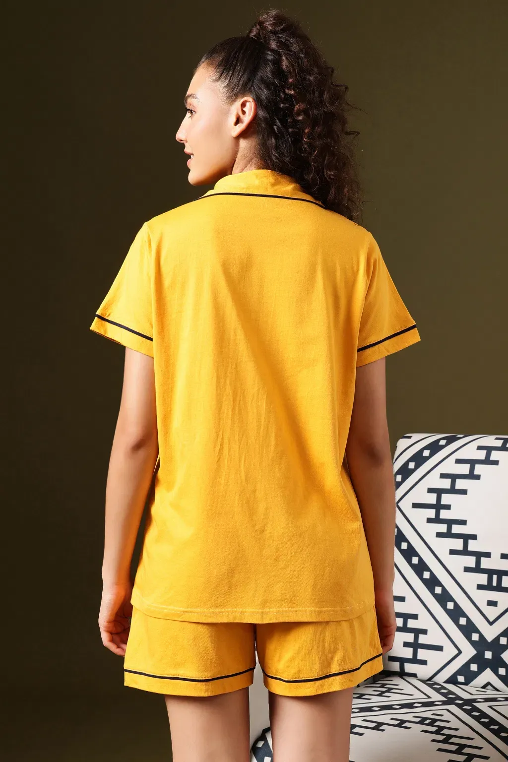 Button-Down Shirt & Shorts Set in Sunflower Yellow - 100% Cotton image 2