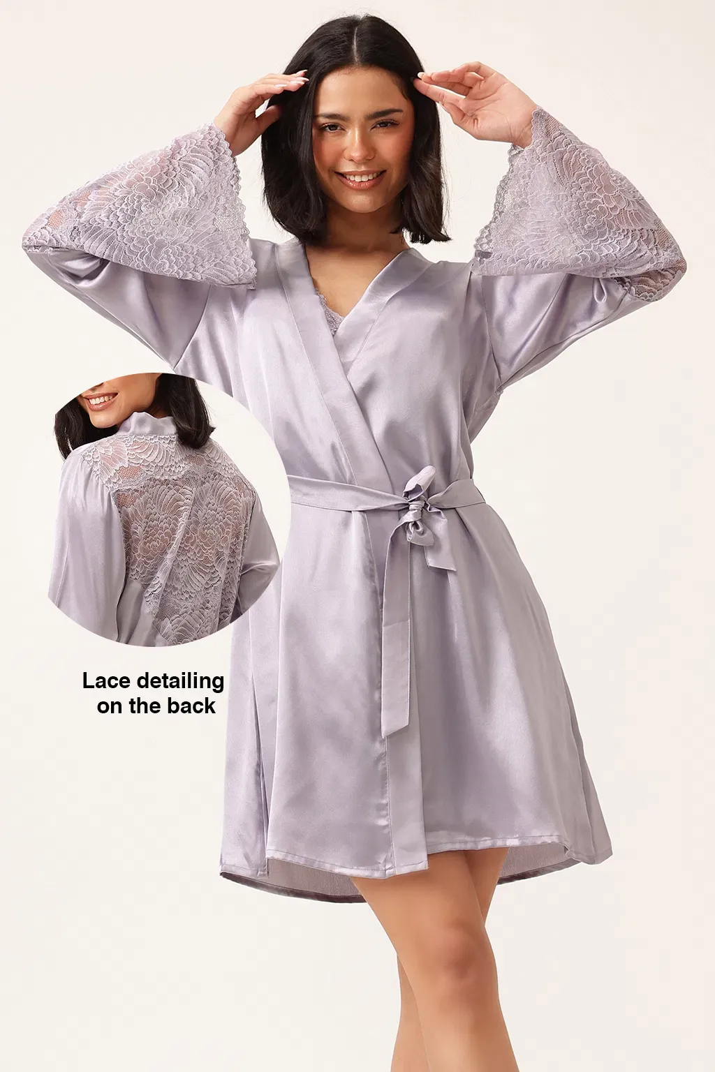 Chic Basic Robe in Lilac - Satin & Lace image 7