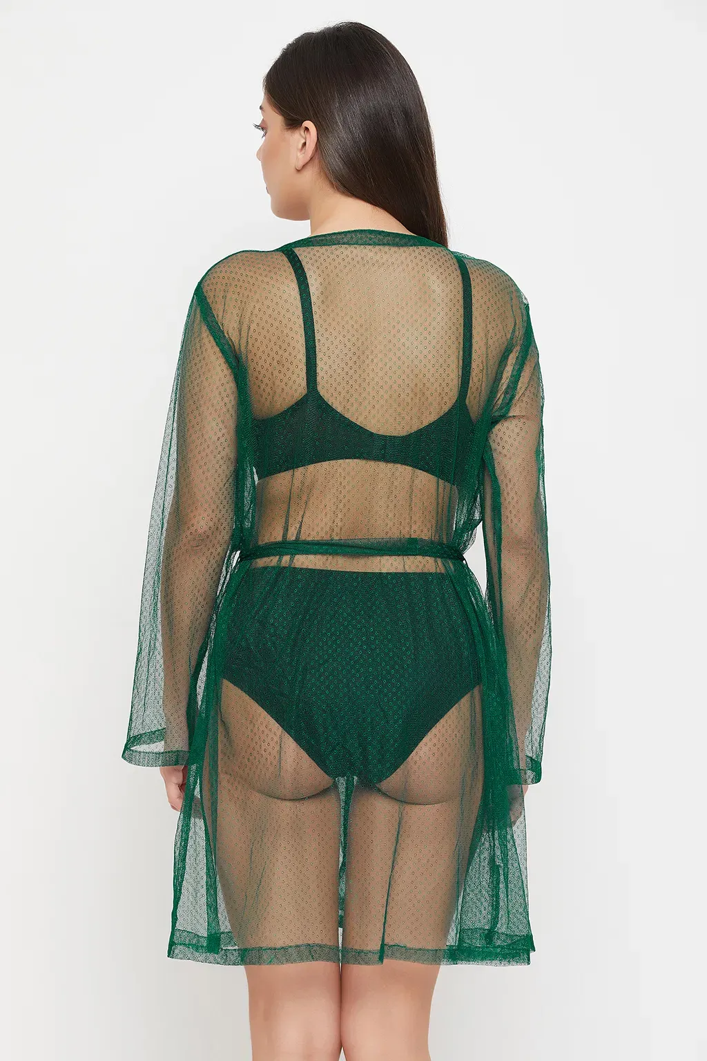 Chic Basic Sheer Robe in Dark Green - Mesh image 5