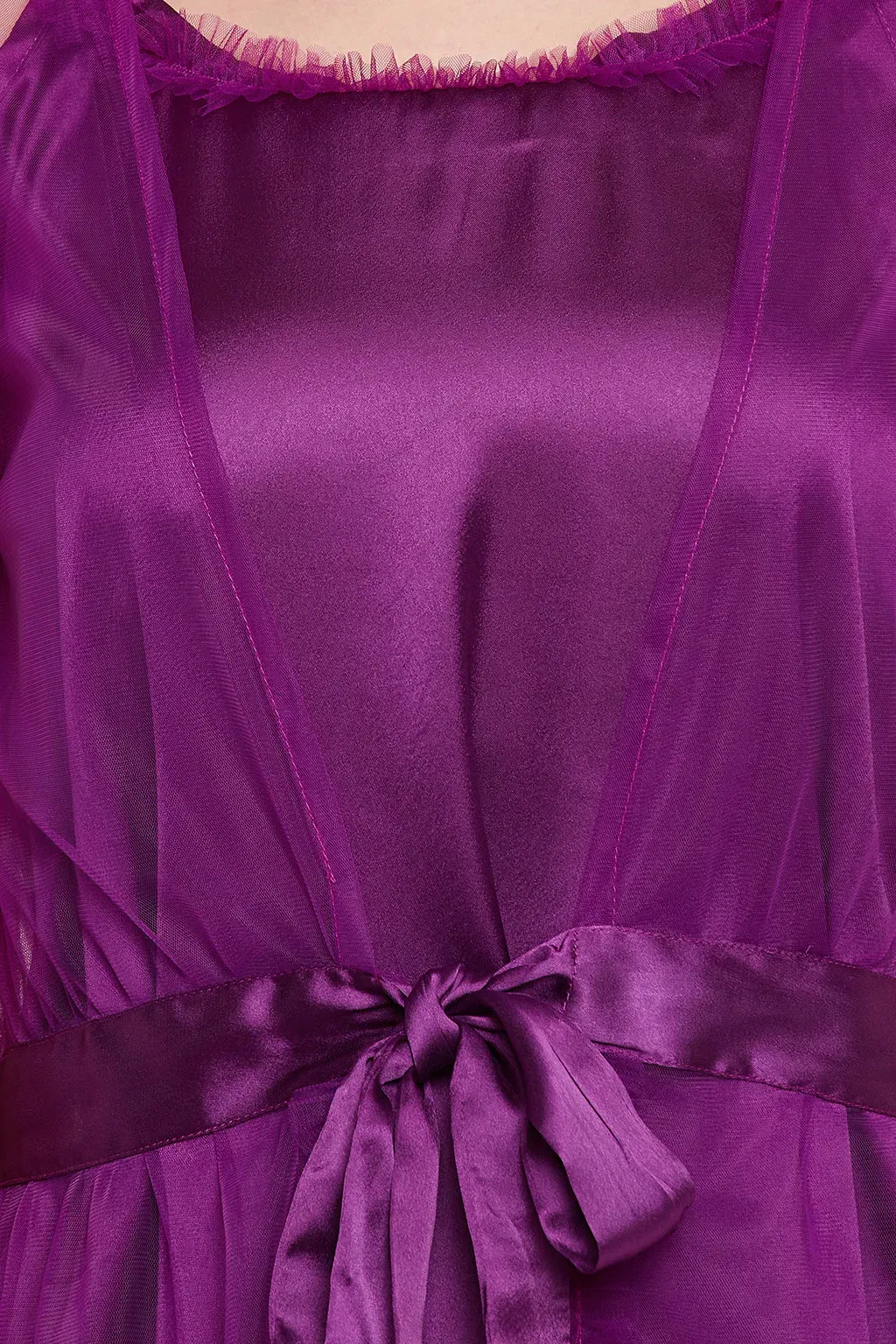 Chic Basic Short Nighty & Robe Set in Purple - Satin