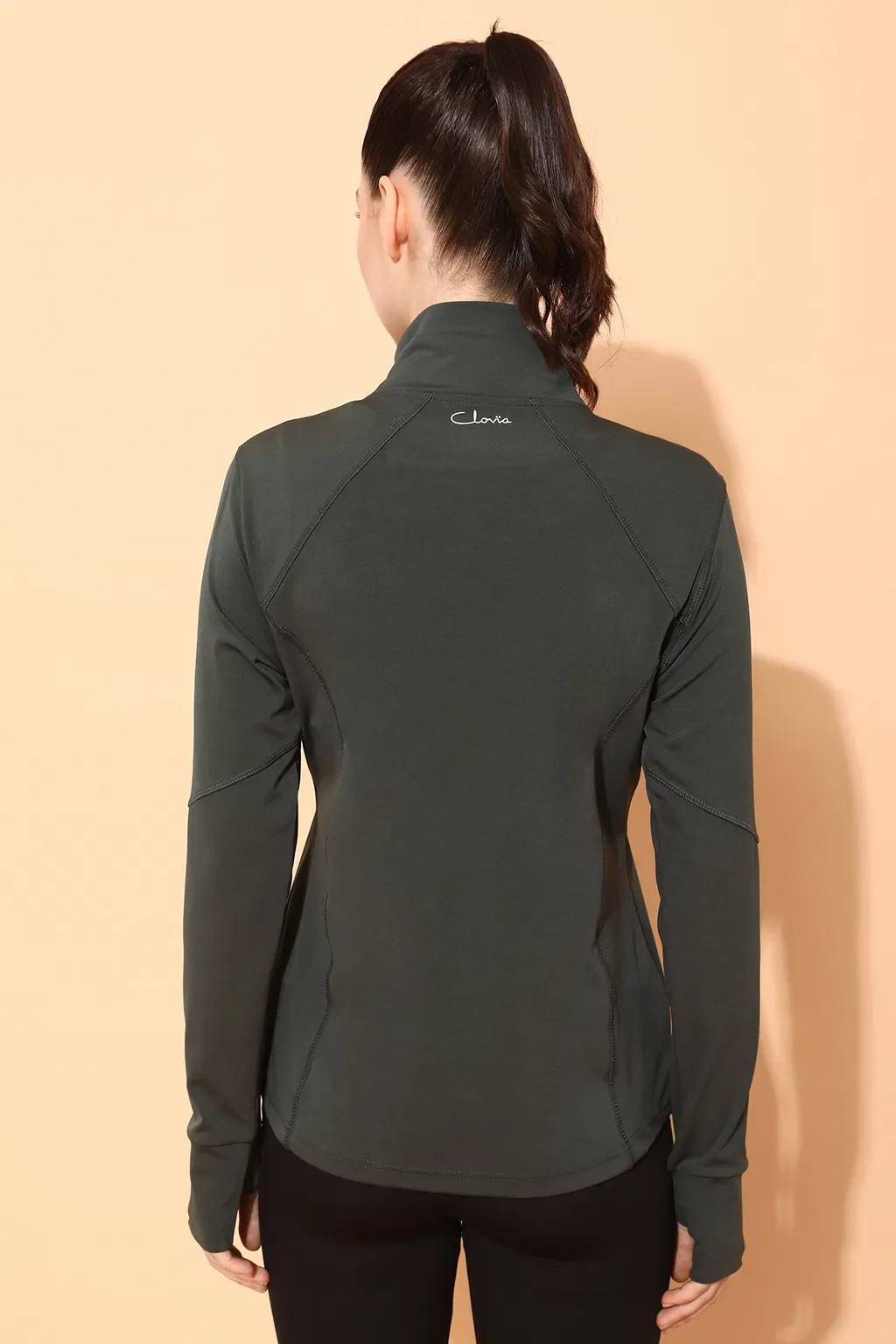 Comfort-Fit Active Zipper T-shirt in Dark Grey with Thumbhole