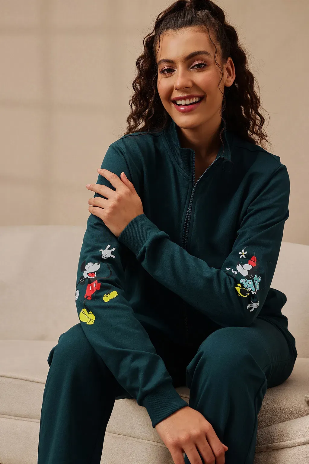 Disney Edition  Graphic Print Teal Blue 100% Terry Cotton Jacket & Pyjama Set image 3