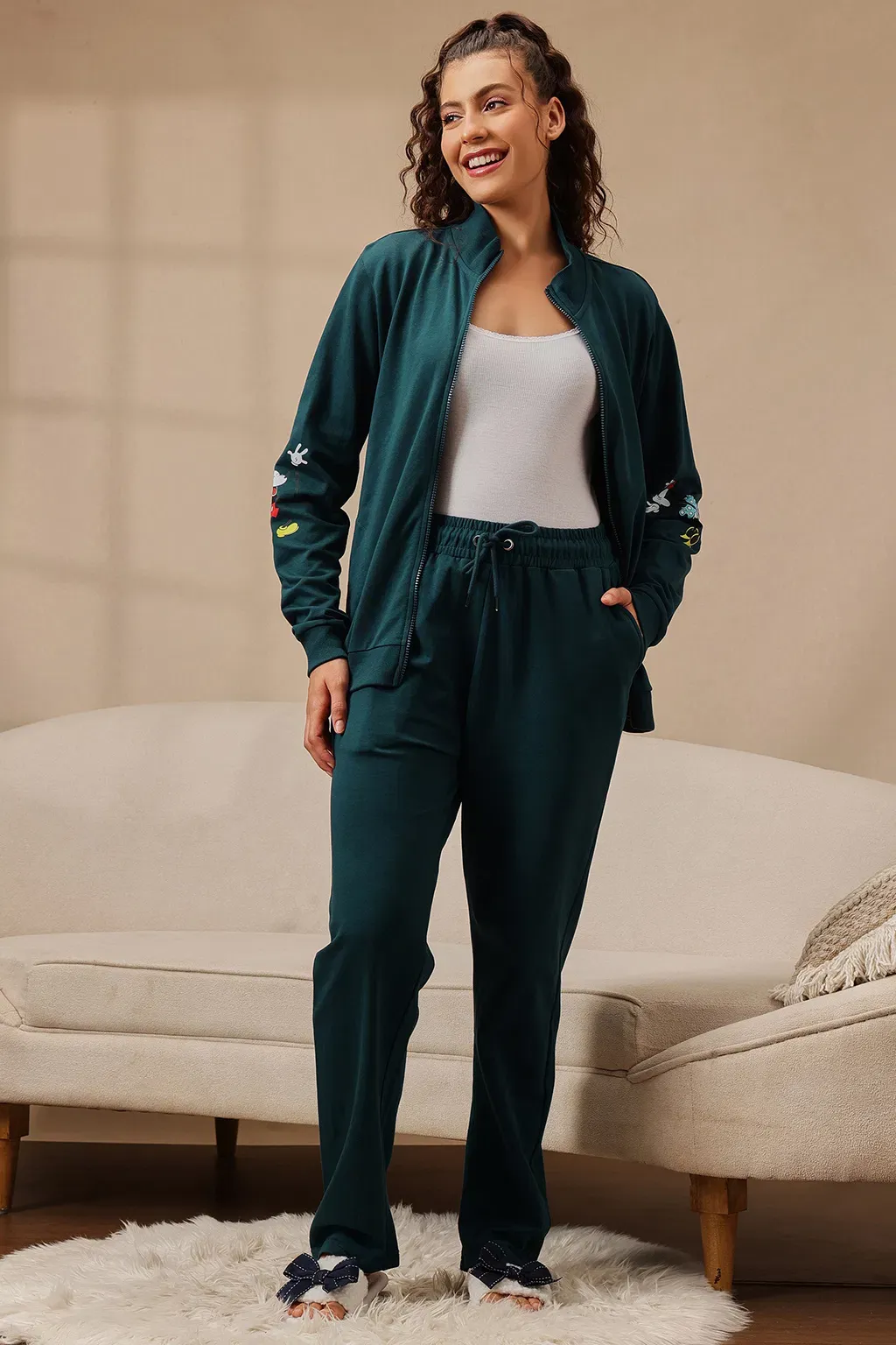 Disney Edition  Graphic Print Teal Blue 100% Terry Cotton Jacket & Pyjama Set image 4