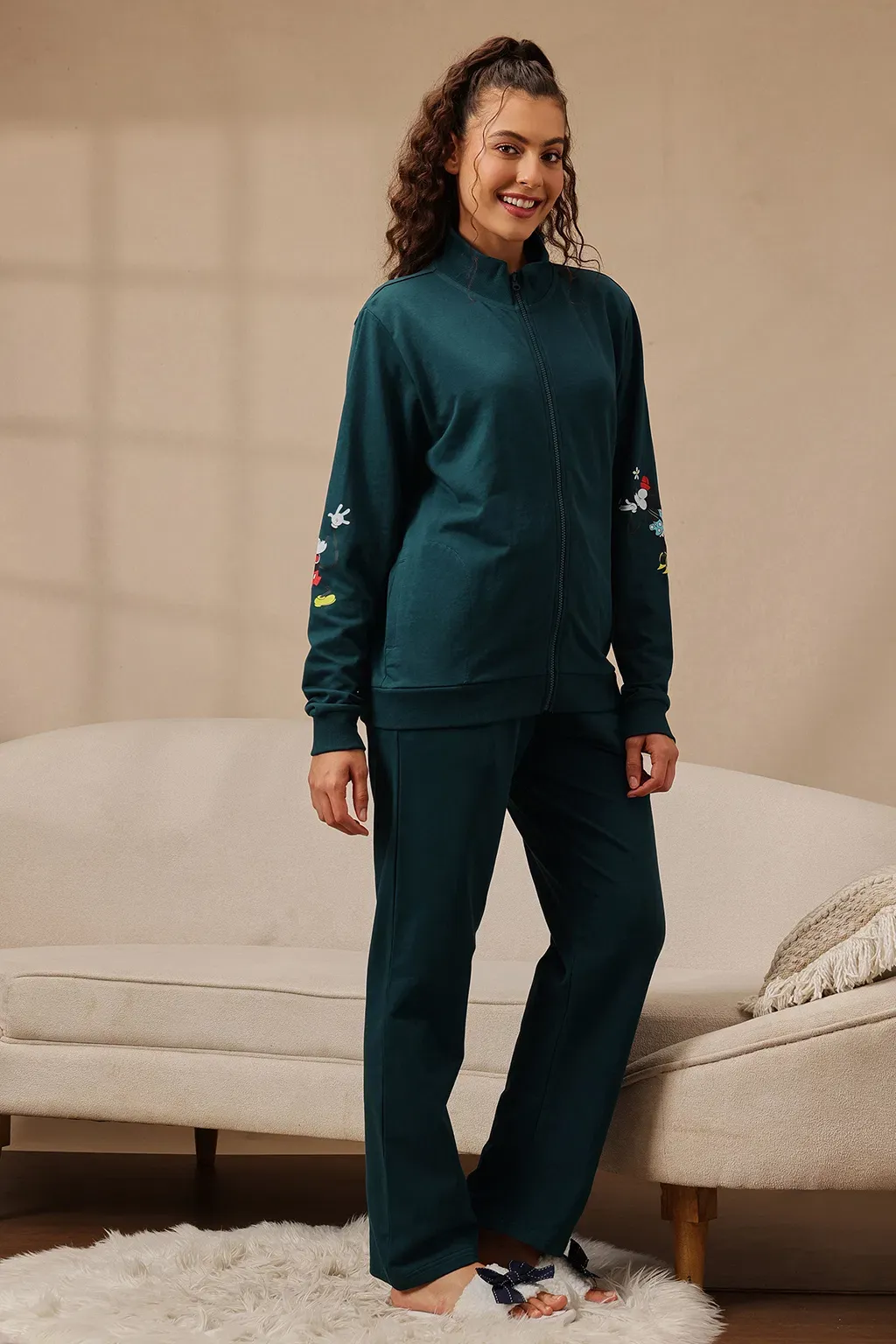 Disney Edition  Graphic Print Teal Blue 100% Terry Cotton Jacket & Pyjama Set image 5