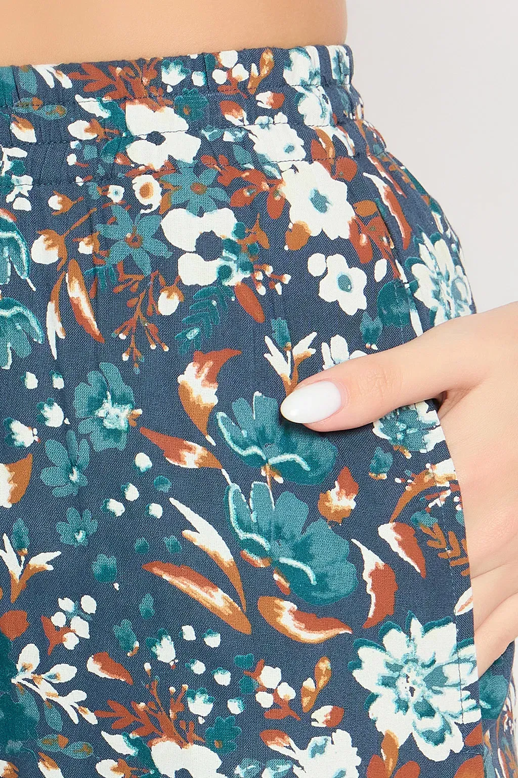 Floral Print Button Down Night Suit in Dark Blue - Rayon
