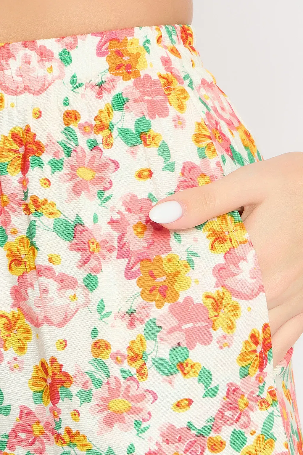 Floral Print Button Down Night Suit in White - Rayon image 3