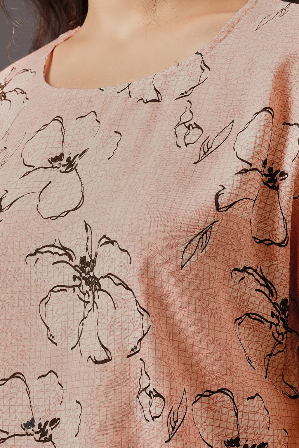 Floral Print Button-Down Shirt & Shorts Set in Peach Colour - Rayon image 2