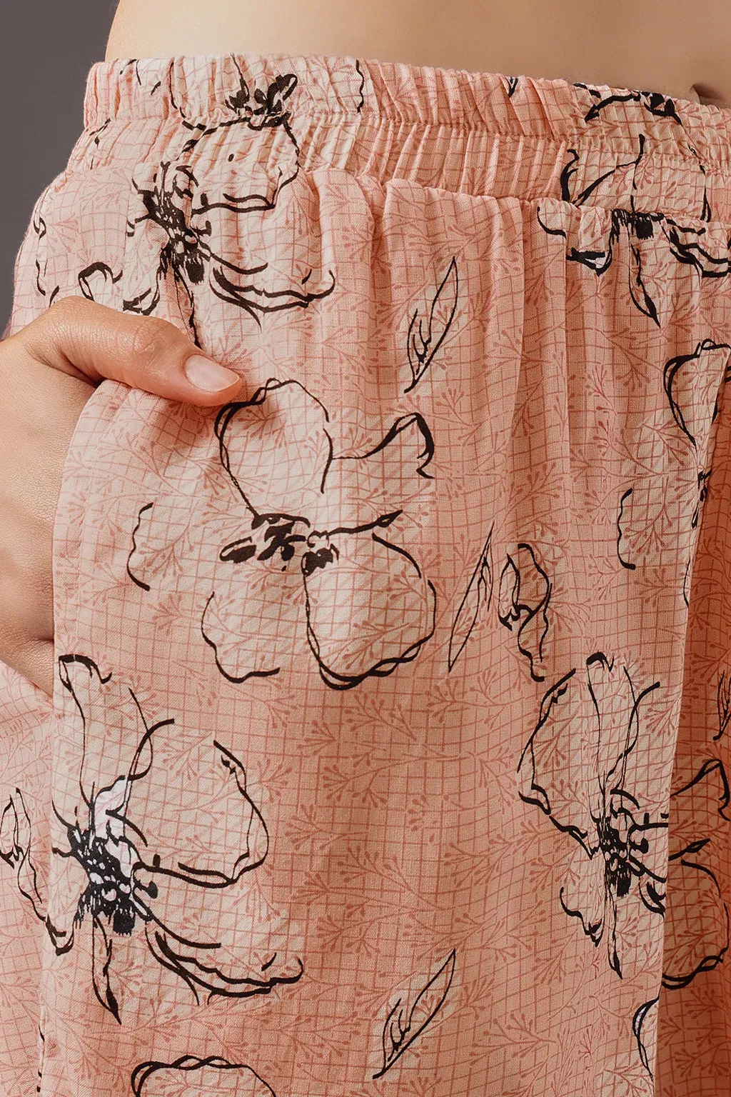 Floral Print Button-Down Shirt & Shorts Set in Peach Colour - Rayon image 4