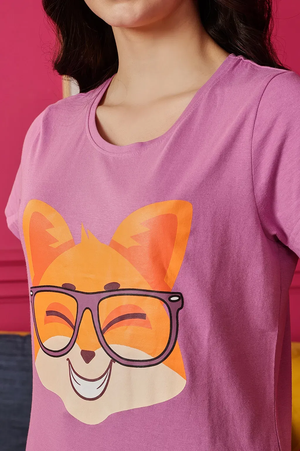 Fox Emoji Print Top & Solid Capri Set in Lilac - 100% Cotton image 6