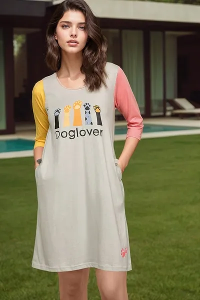 Graphic & Text Print Nighty in Mint Green - 100% Cotton image 4