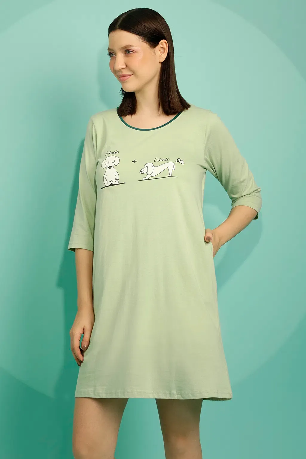 Graphic & Text Print Nighty in Mint Green - 100% Cotton image 7
