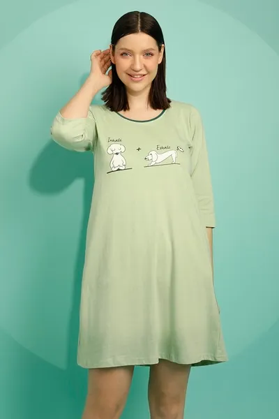 Graphic & Text Print Nighty in Mint Green - 100% Cotton image 8