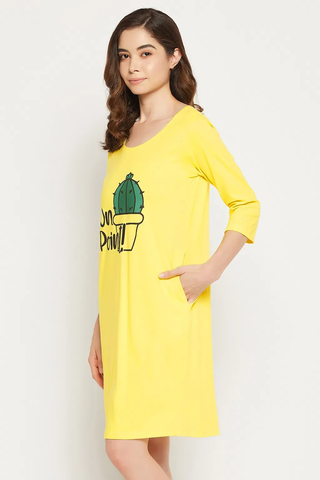 Graphic & Text Print Short Dress in Yellow - 100% Cotton image 4