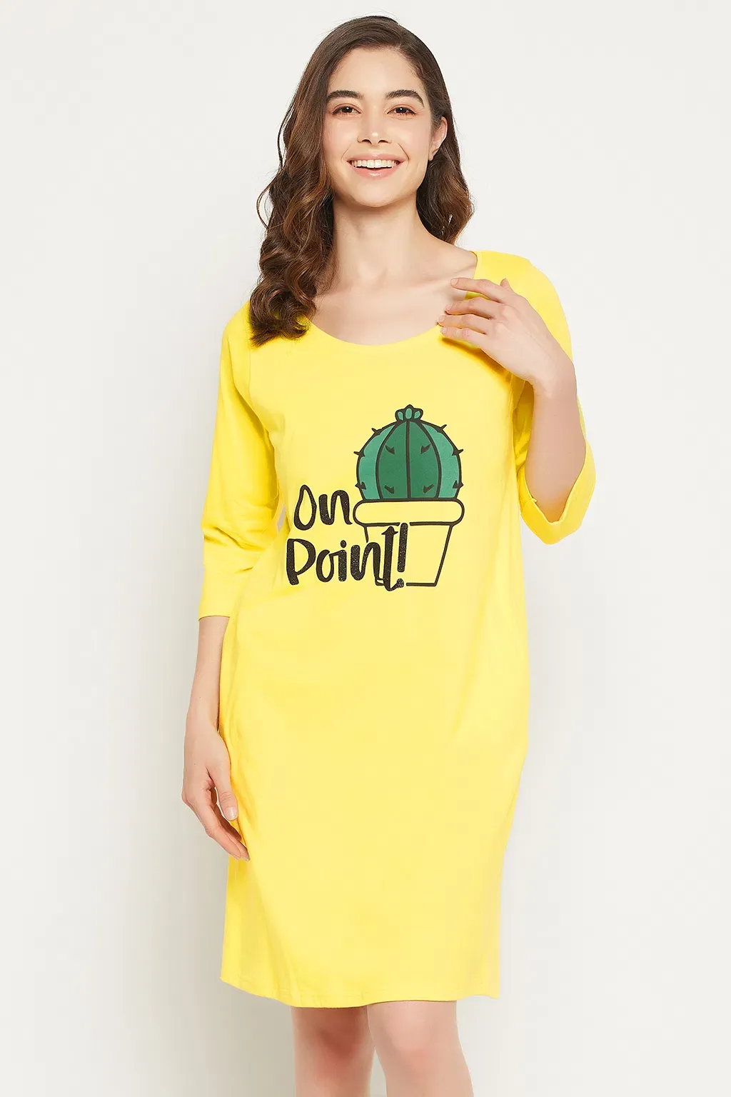 Graphic & Text Print Short Dress in Yellow - 100% Cotton image 6