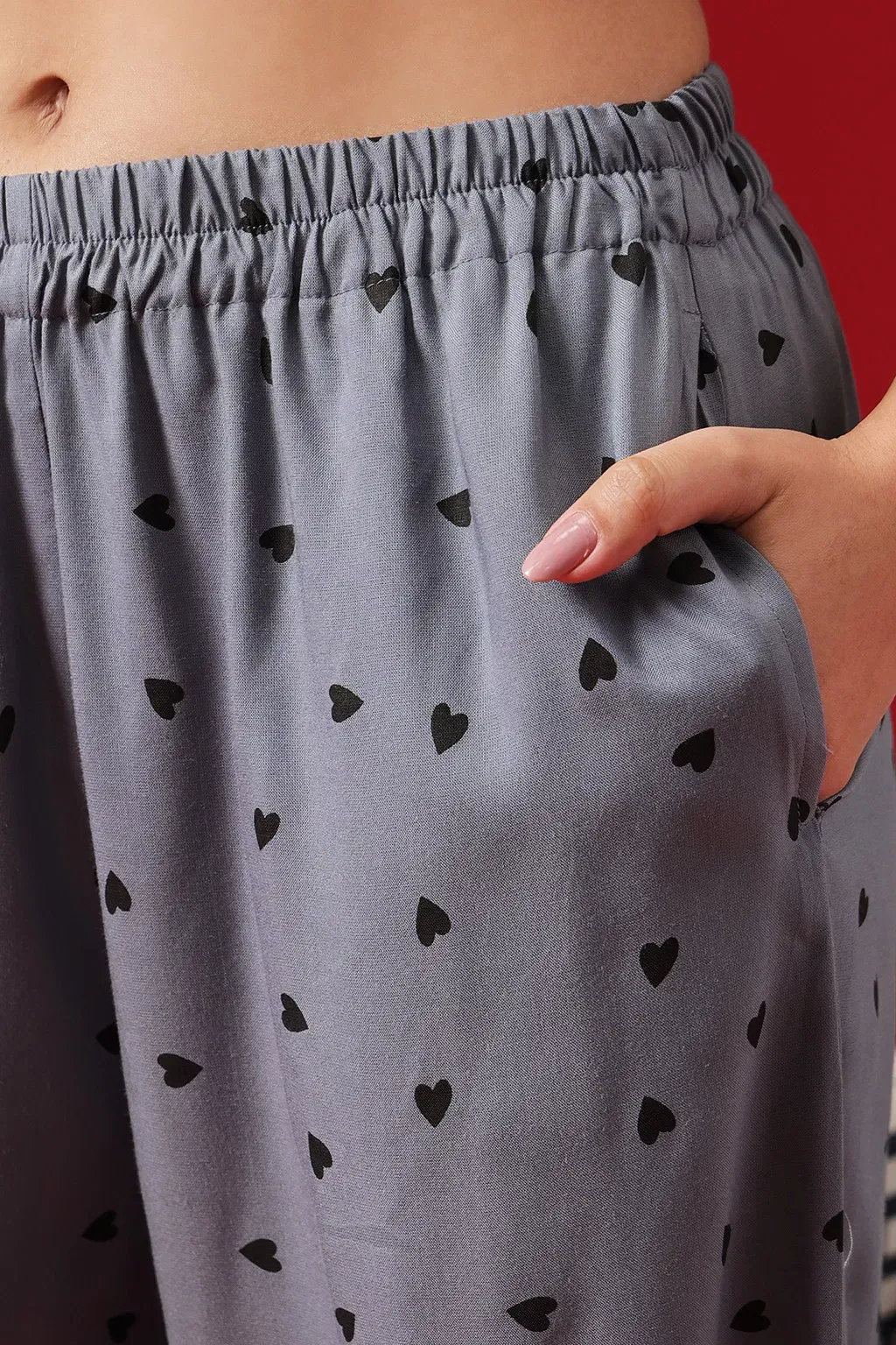 Heart Print Top & Pyjama in Powder Blue - Rayon image 3