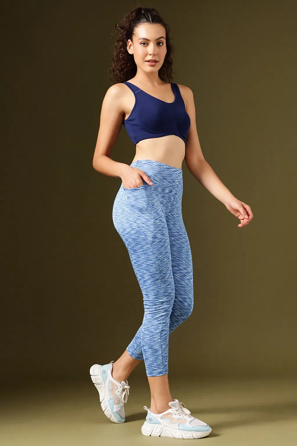 High-Rise Active Tights in Baby Blue Melange with Side Pocket image 2