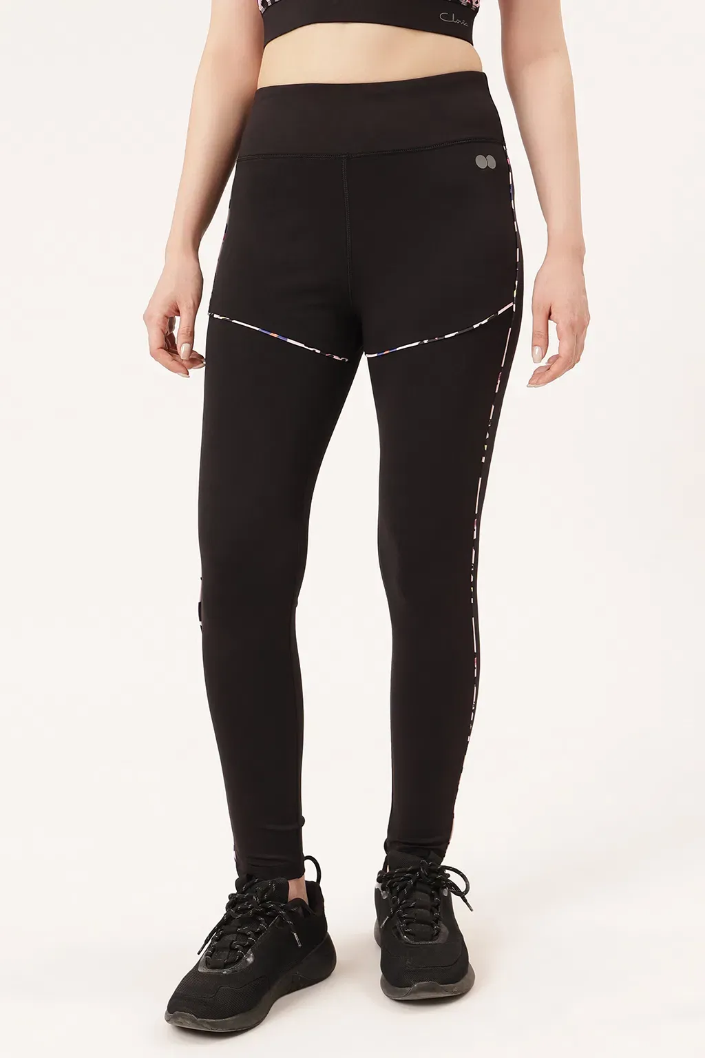 High Rise Active Tights in Black with Printed Piping image 3
