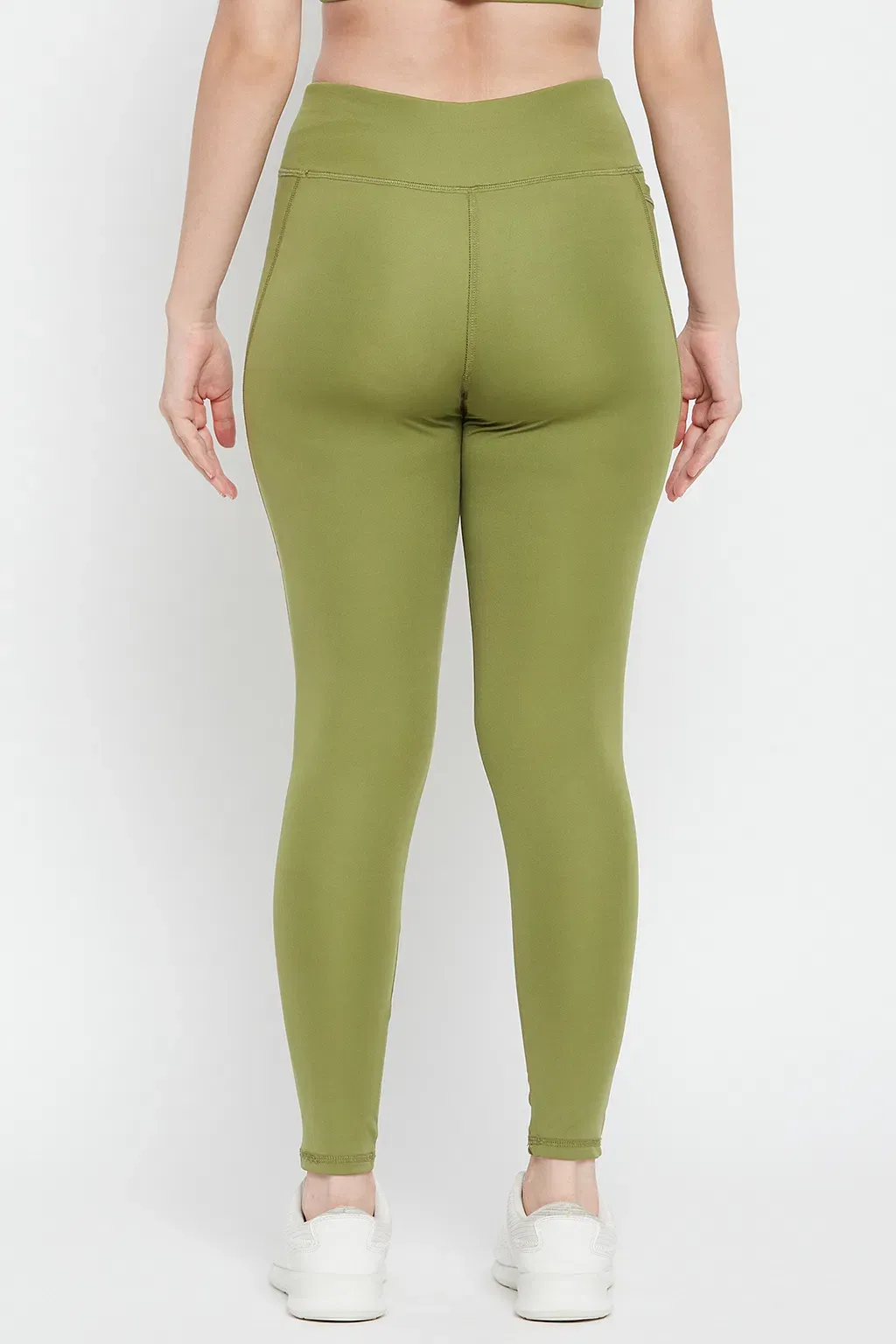 High-Rise Active Tights in Olive Green with Side Pocket