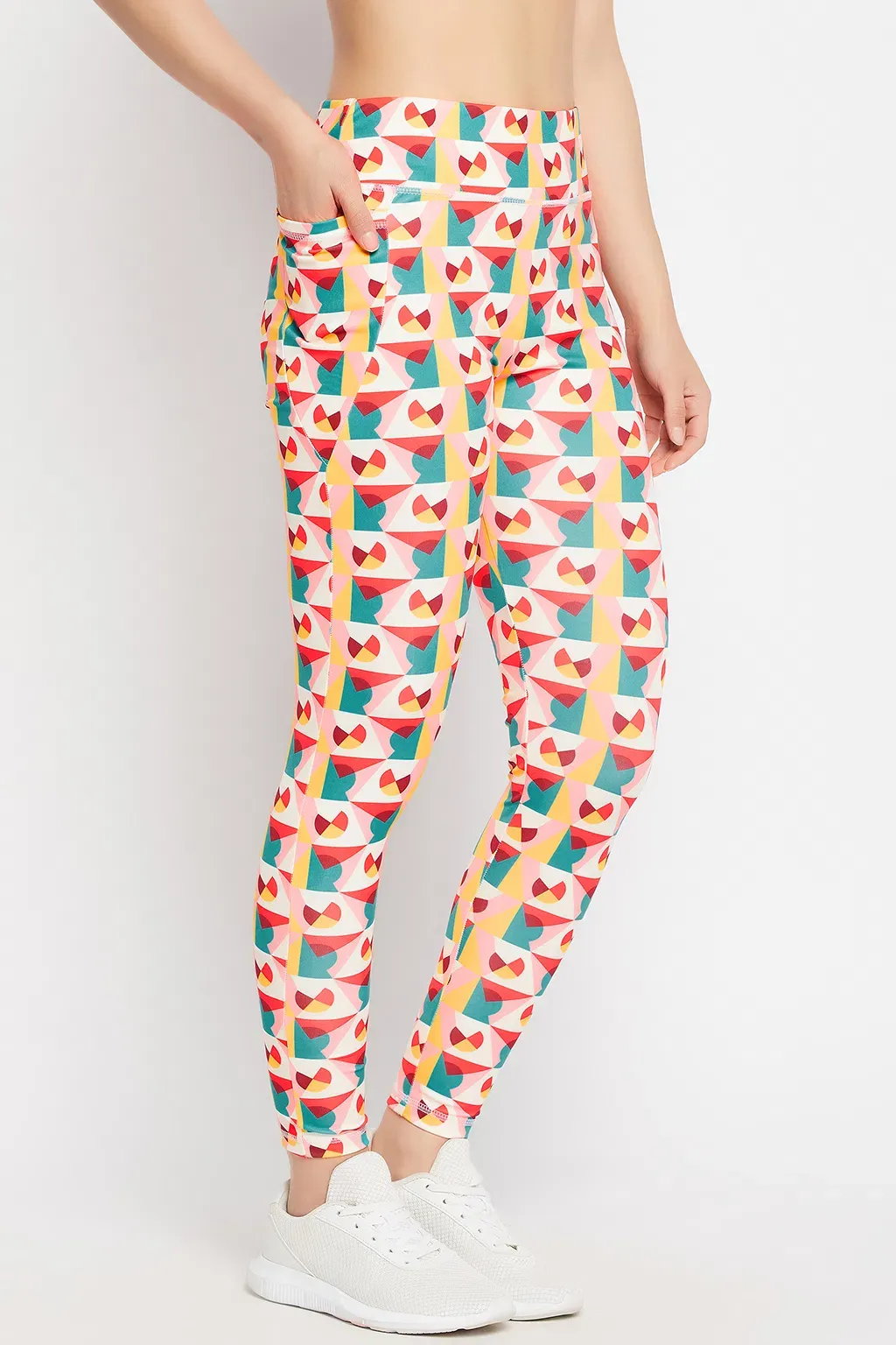 High Rise Geometric Print Active Tights in Multicolour image 2