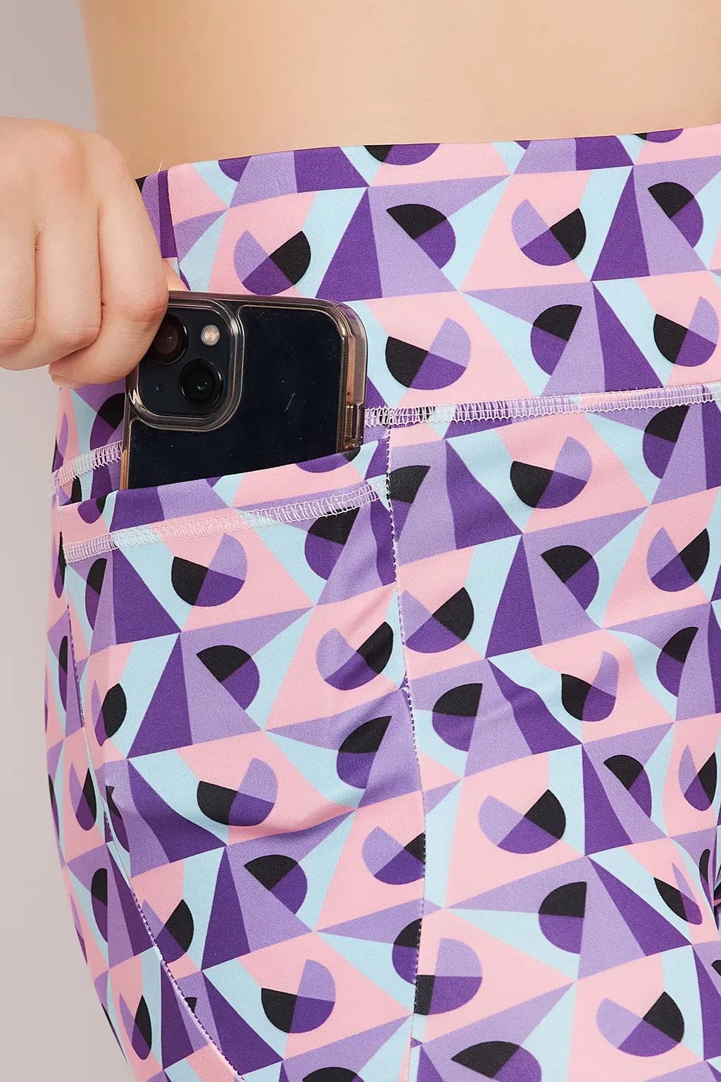 High Rise Geometric Print Active Tights in Purple with Side Pocket image 2