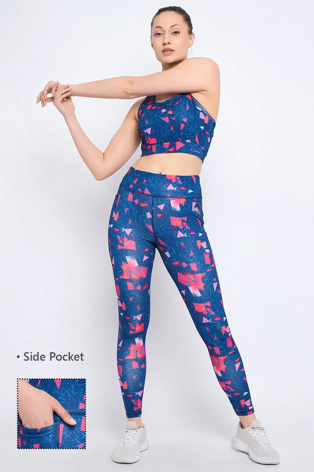 High-Rise Printed Active Tights in Dark Blue with Side Pocket image 2