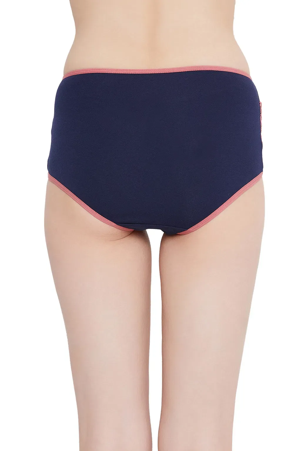 High Waist Hipster Panty with Lace Inserts in Navy- Cotton & Lace image 2