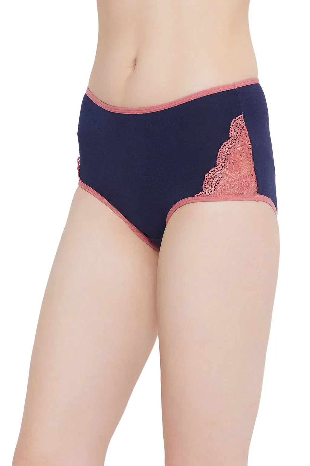 High Waist Hipster Panty with Lace Inserts in Navy- Cotton & Lace image 5