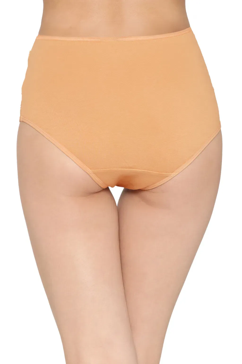 High Waist Hipster Panty with Lace Panels in Beige - Cotton image 3
