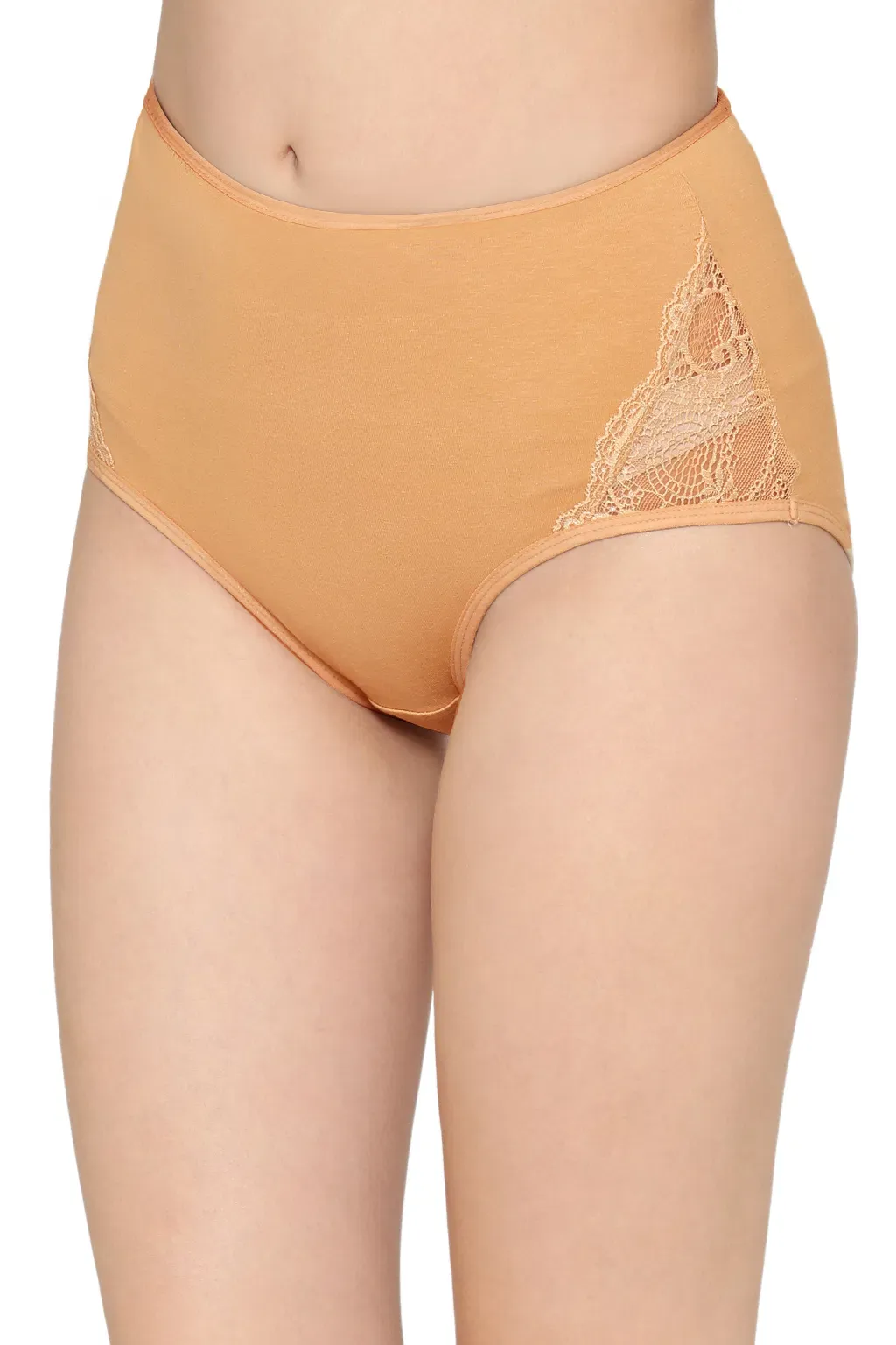 High Waist Hipster Panty with Lace Panels in Beige - Cotton image 5