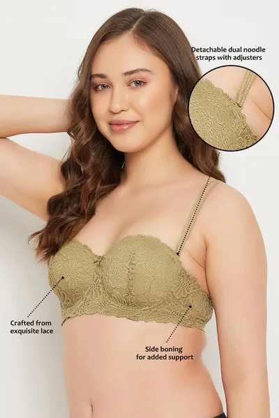 Padded Underwired Full Coverage Multiway Strapless Balconette Bra in Sage Green - Lace image 2