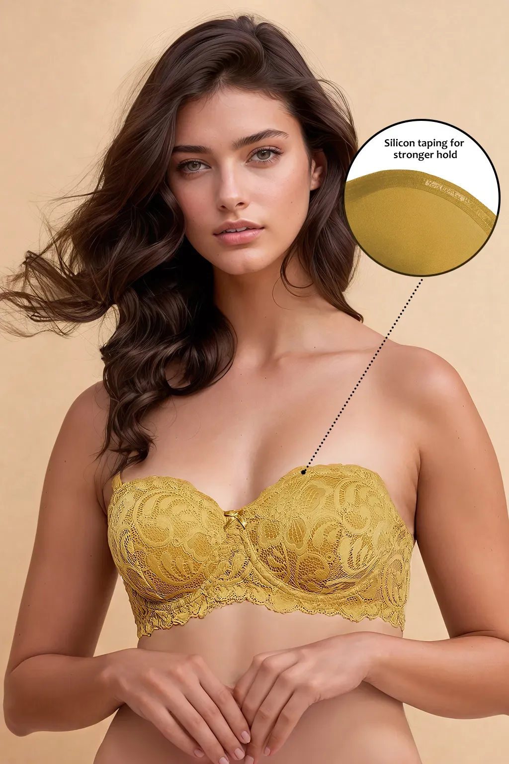 Padded Underwired Full Coverage Multiway Strapless Balconette Bra in Yellow - Lace image 6