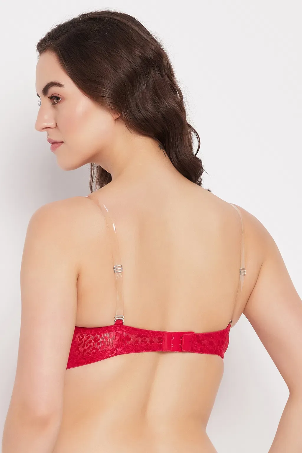 Padded Underwired Full Coverage Strapless Balconette Bra in Red - Lace
