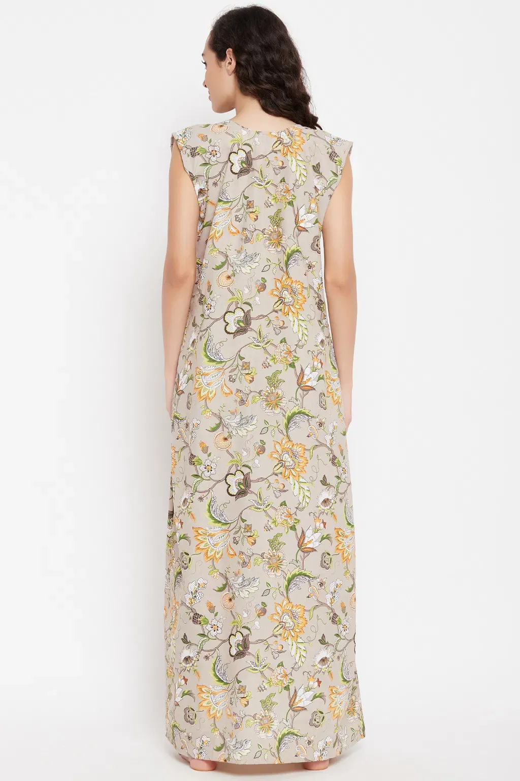 Pretty Florals Long Nighty in Beige - Cotton image 5