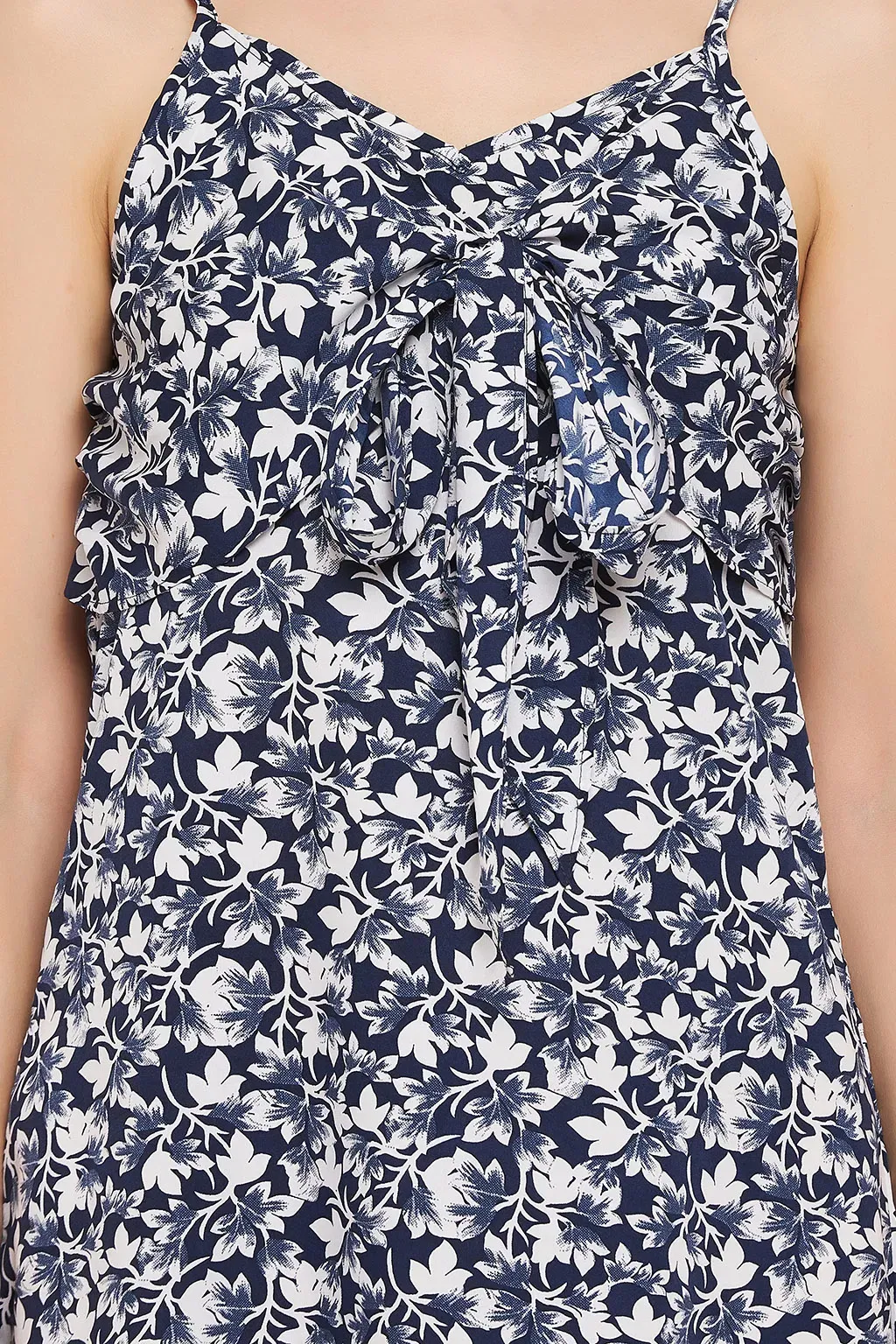 Pretty Florals Resort Wear Dress in Navy - Crepe
