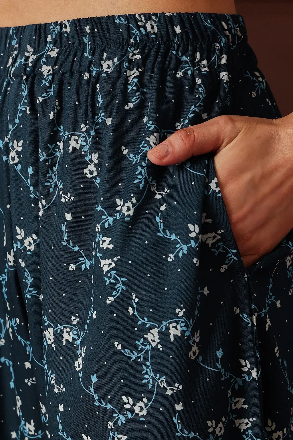 Pretty Florals Top & Pyjama Set in Teal Blue - Rayon image 4