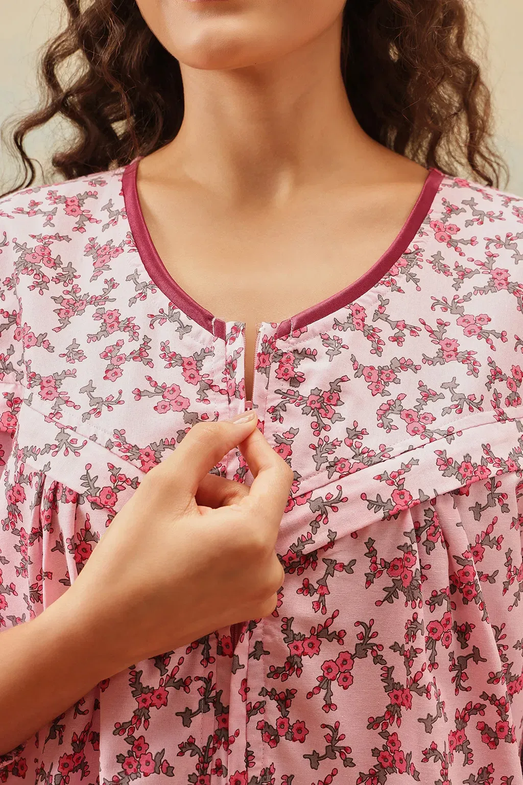 Print Me Pretty Feeding Long Nighty in Light Pink - 100% Cotton image 2