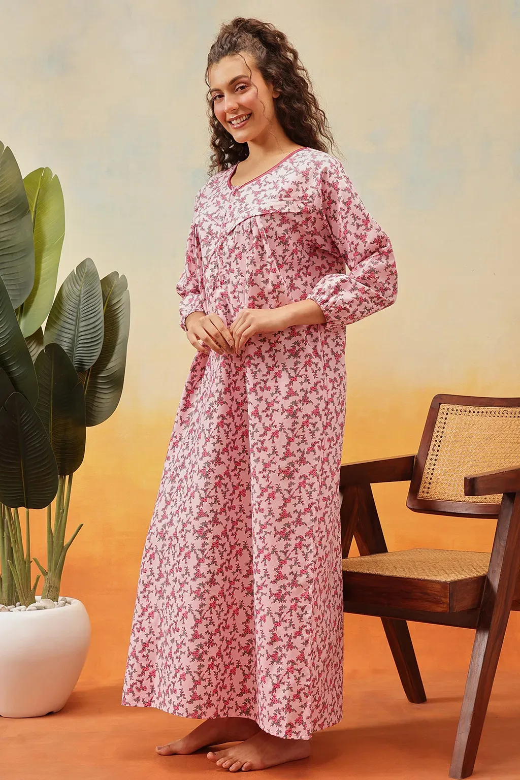 Print Me Pretty Feeding Long Nighty in Light Pink - 100% Cotton image 3
