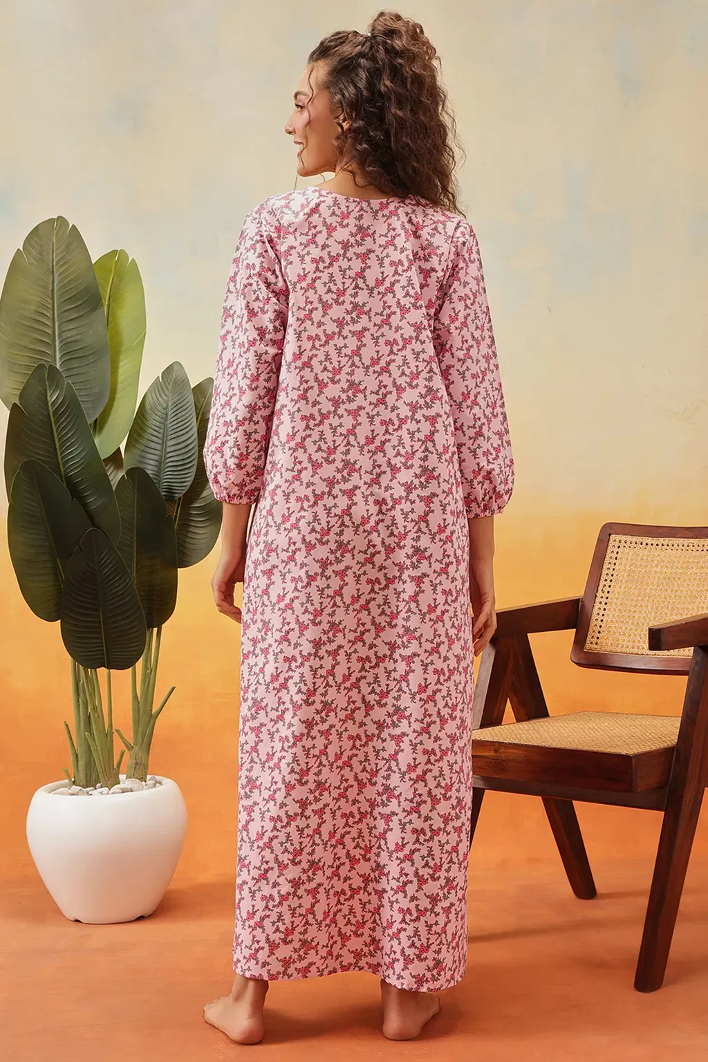 Print Me Pretty Feeding Long Nighty in Light Pink - 100% Cotton image 5
