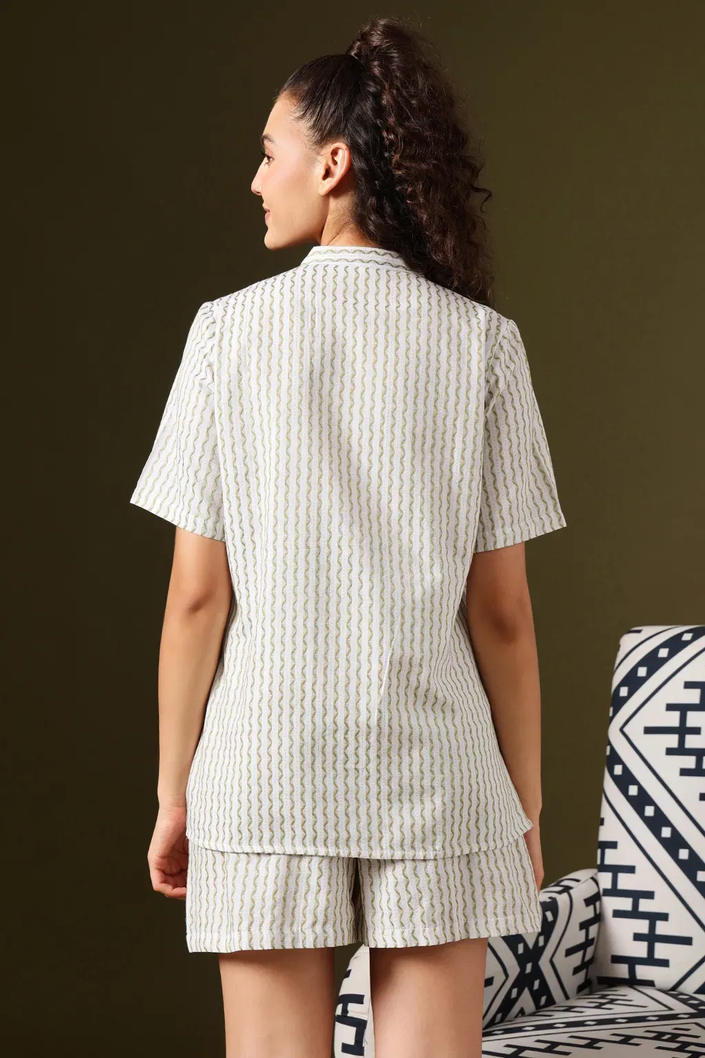 Printed Kurta Top & Shorts Set in Sage Green - Cotton image 2