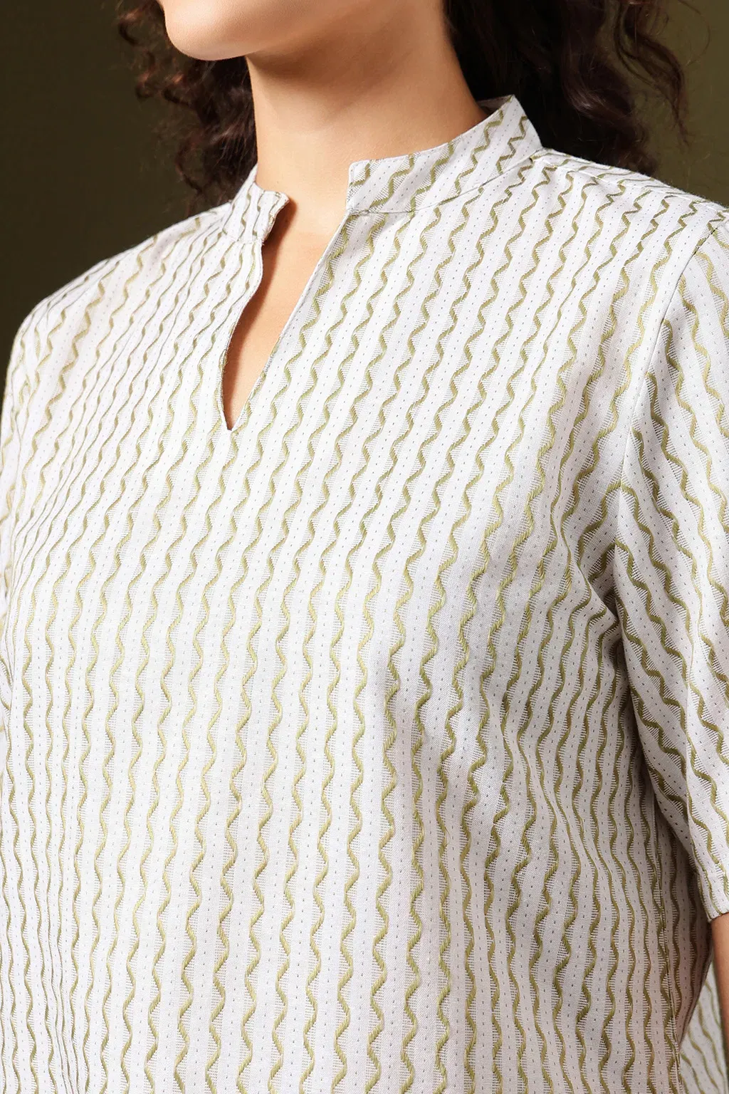 Printed Kurta Top & Shorts Set in Sage Green - Cotton image 3