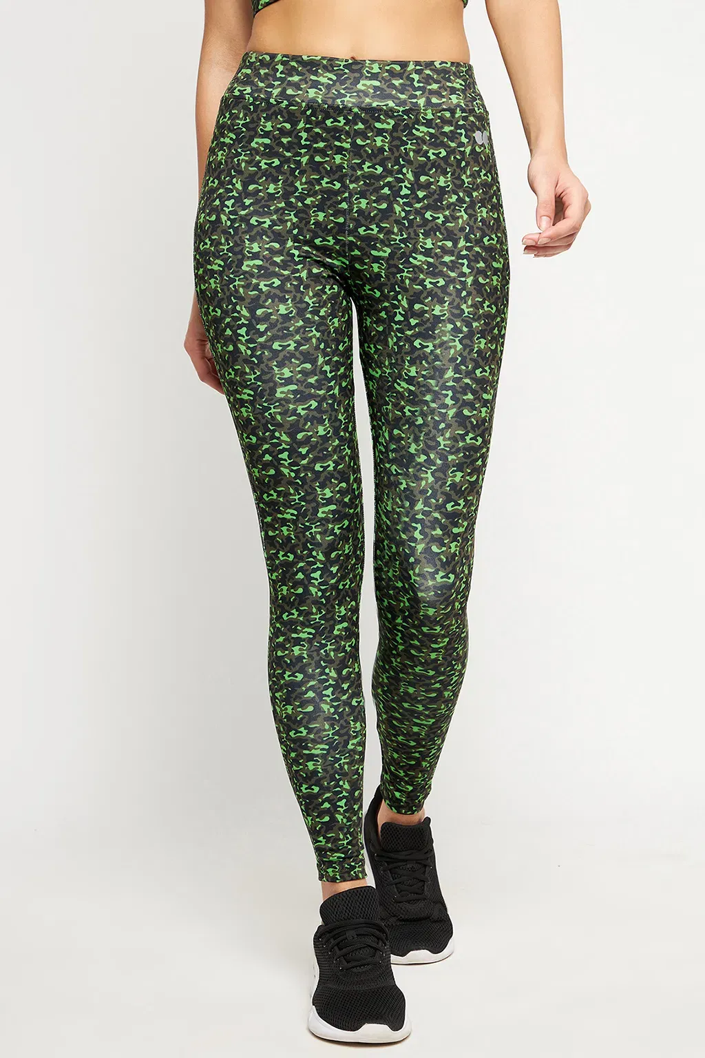 Snug Fit Active High-Rise Full-Length Printed Tights in Green image 3