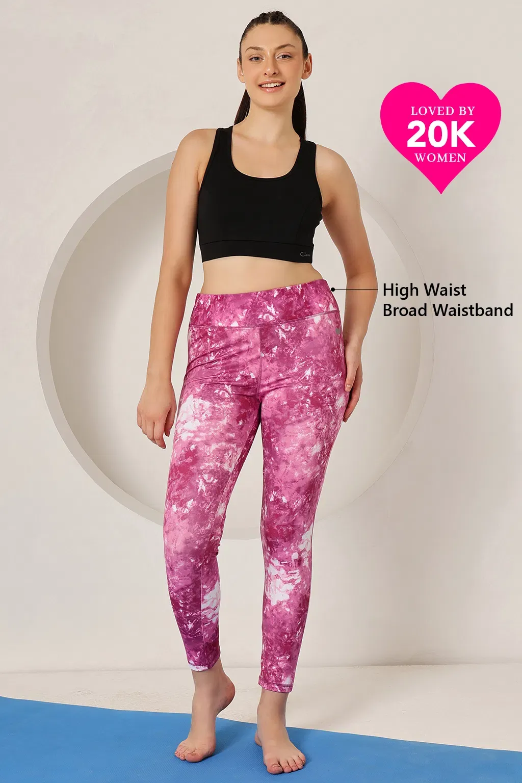 Snug Fit Ankle-Length High-Rise Active Tie-Dye Print Tights in Pink image 4