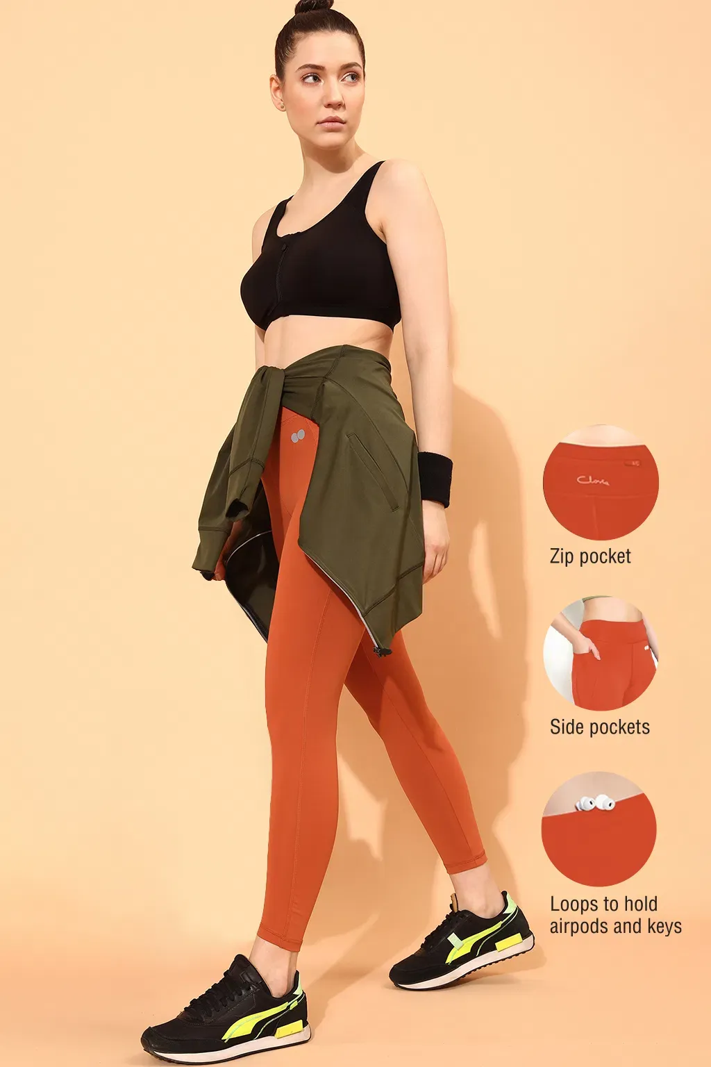 Snug-Fit High-Rise 4 Pocket Active Tights in Orange image 4